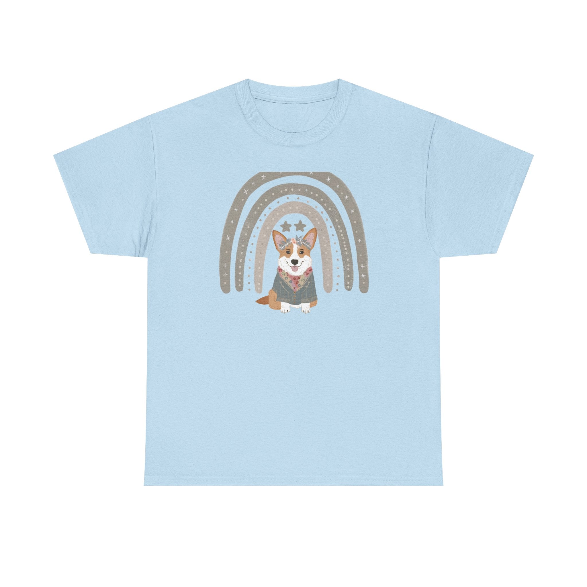 Cute Corgi with Rainbow Stars Print T-Shirts