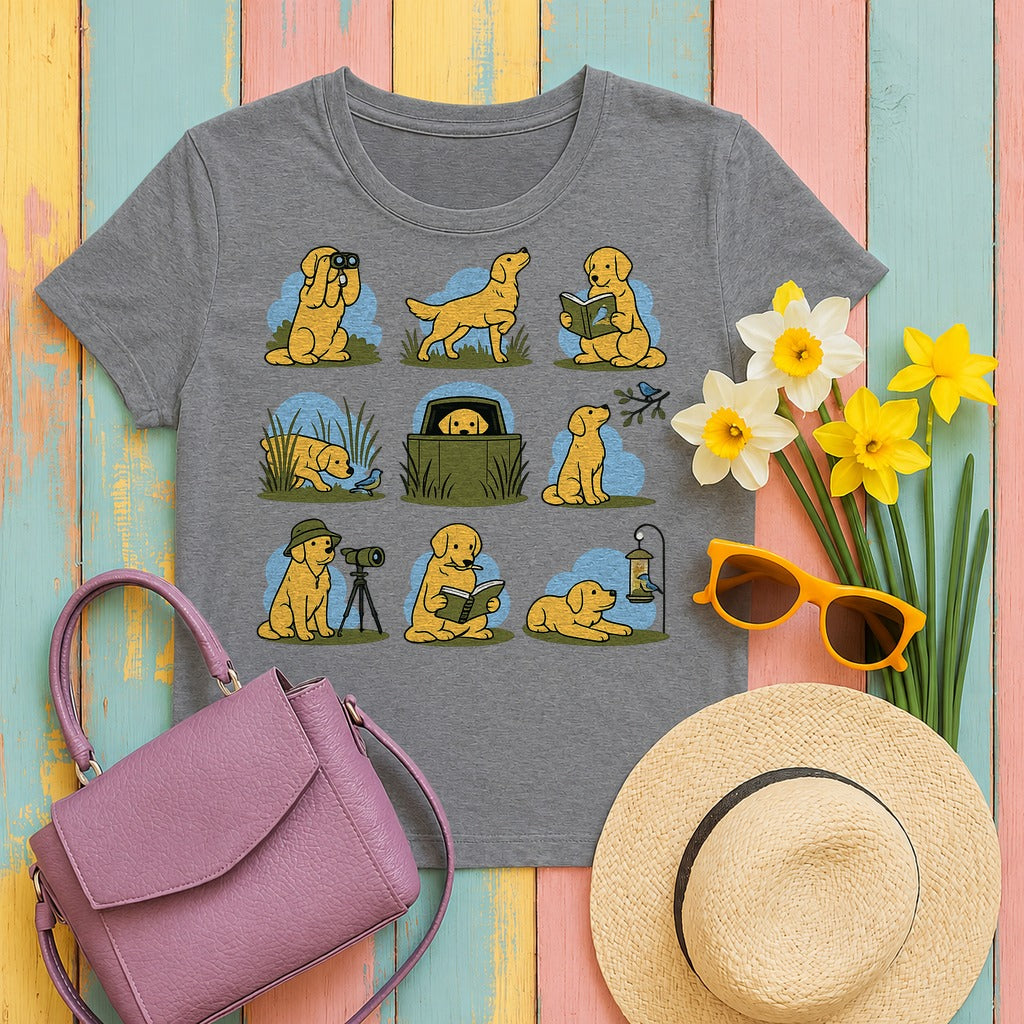Golden Retriever Birding T-Shirt in Graphite Heather