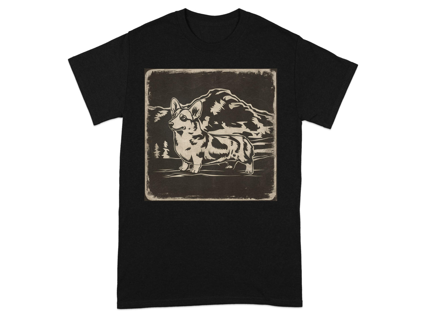 Cute Corgi in Mountain Landscape Design T-shirt product type