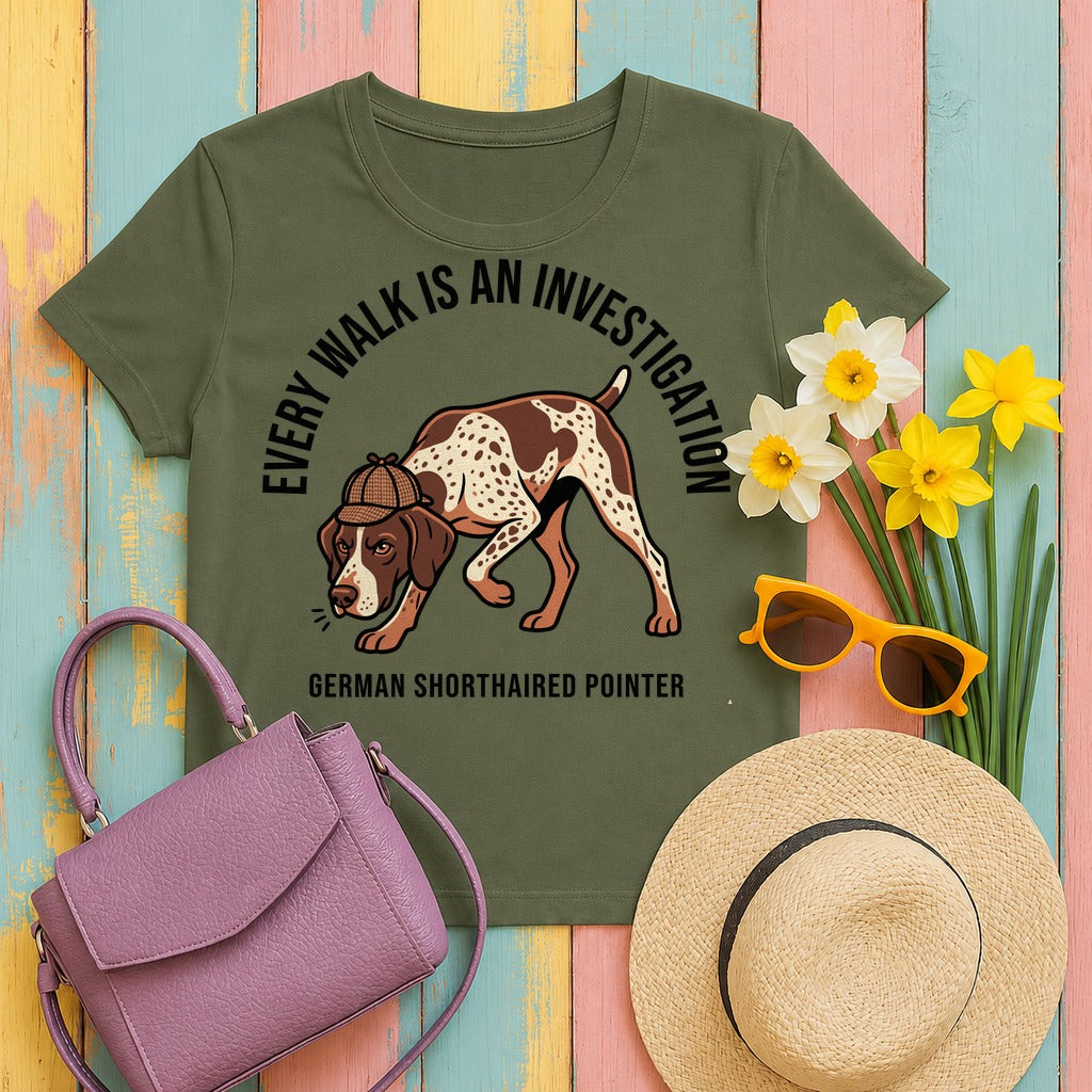 German Shorthaired Pointer Detective T-Shirt in Military Green