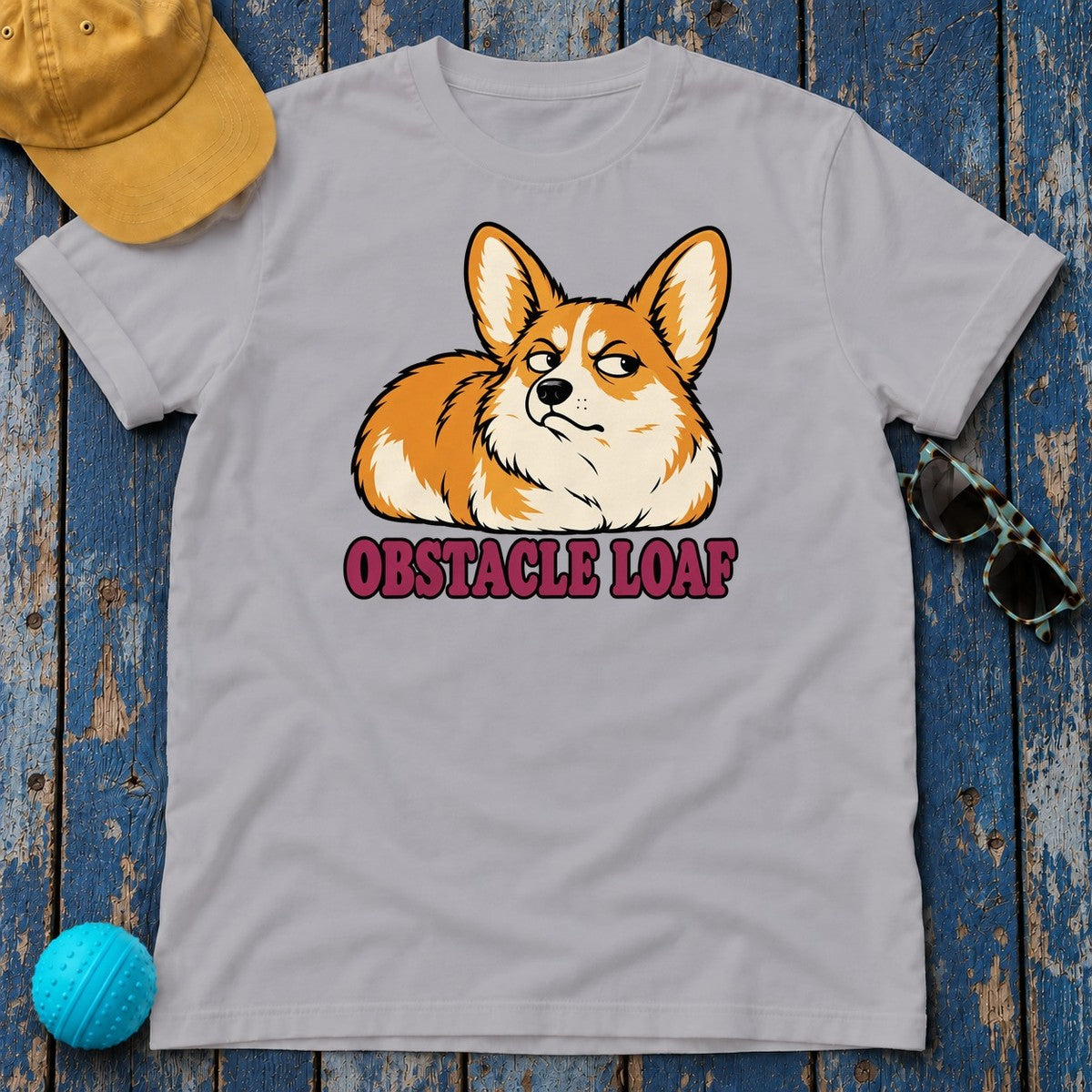 Obstacle Loaf Corgi T-Shirt in Athletic Heather - flat lay