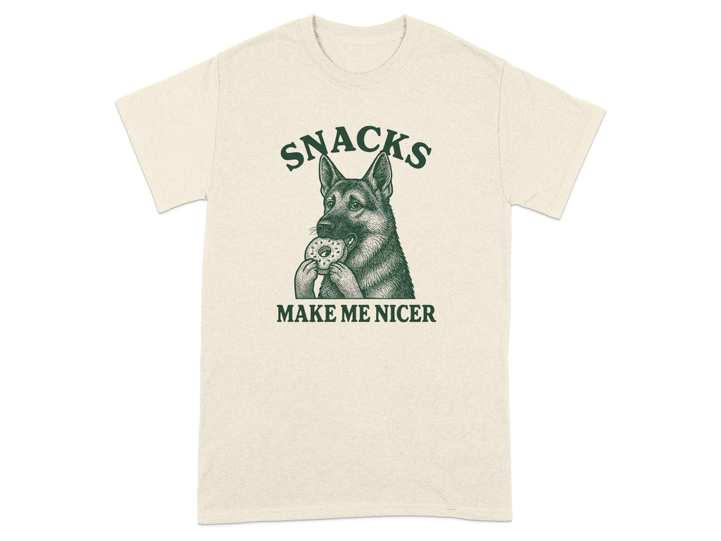 Snacks Make Me Nicer Dog Print Graphic Tee