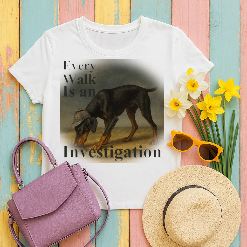 Doberman Every Walk Is an Investigation Tee in White