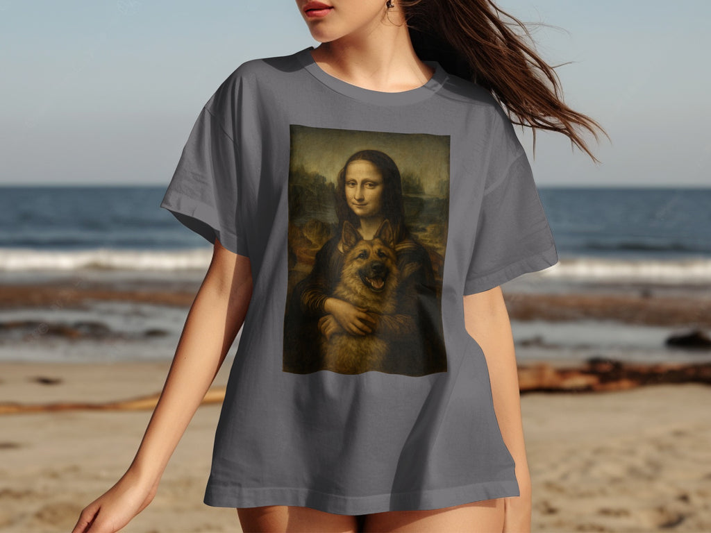 Mona Lisa and Dog Artistic Print Oversized T-Shirt