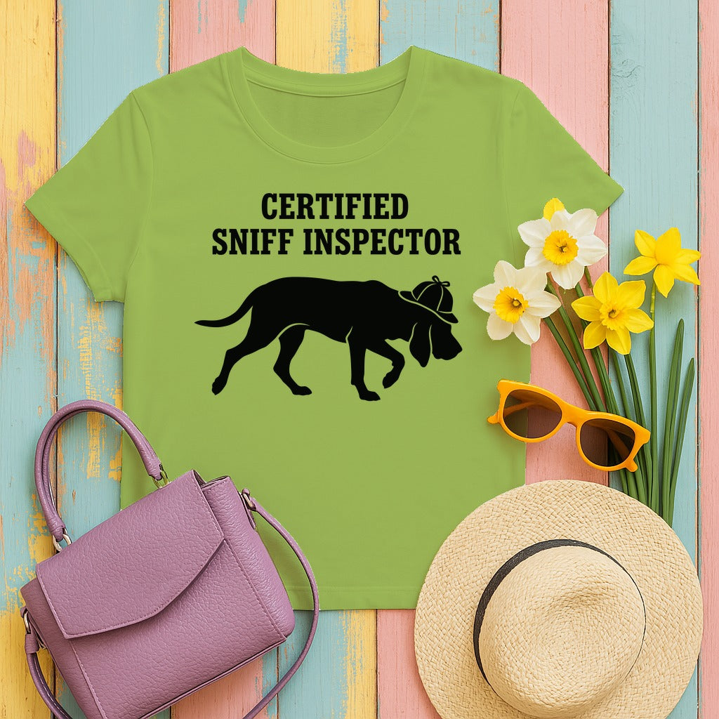 Certified Sniff Inspector Bloodhound T-Shirt in Kiwi