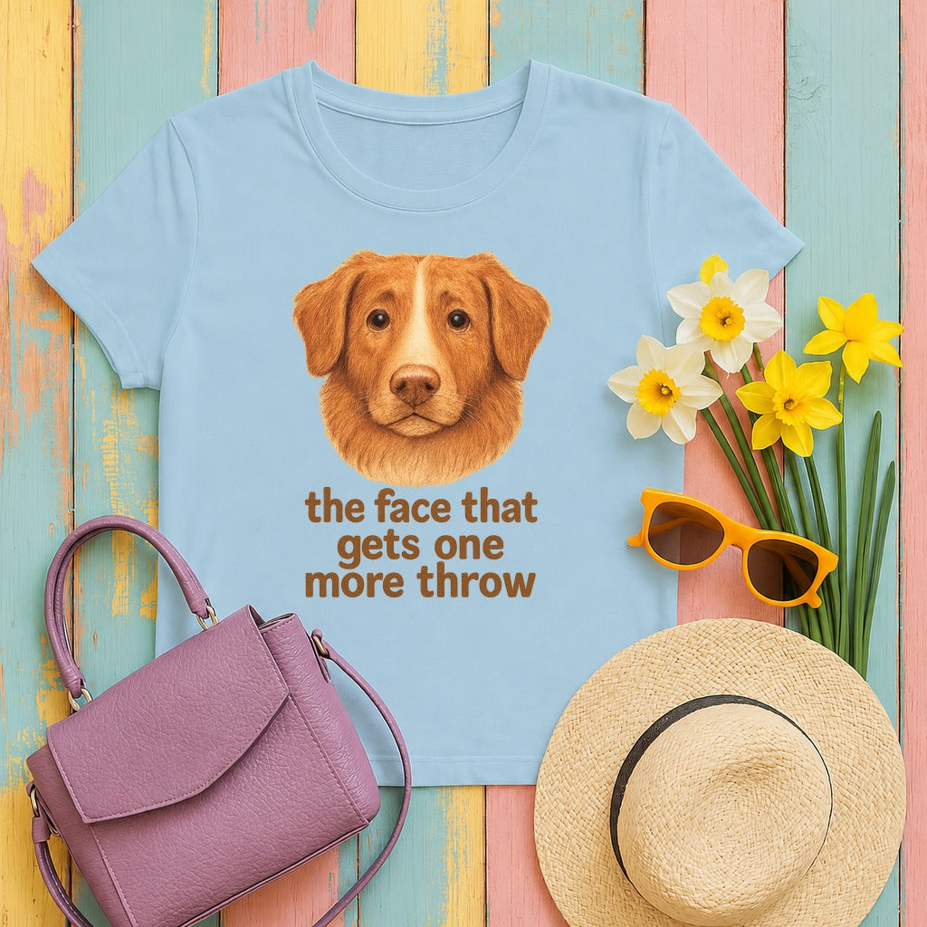 Nova Scotia Duck Tolling Retriever One More Throw Face T-shirt in Light Blue