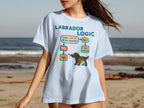 Light blue t-shirt with Labrador Logic flowchart and a cartoon dog holding a broom.