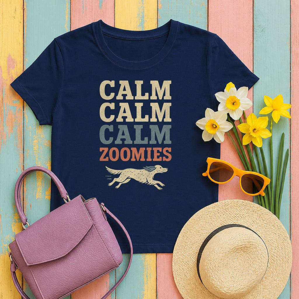 English Setter Calm Calm Calm Zoomies Tee in Navy