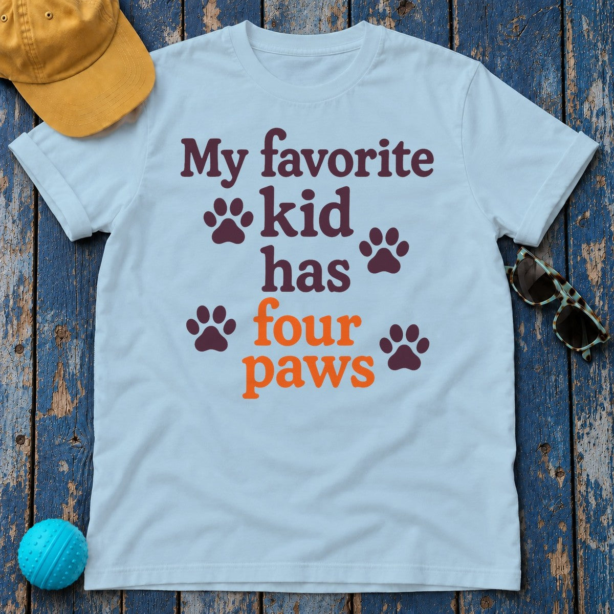 My Favorite Kid Has Four Paws T-Shirt in Light Blue