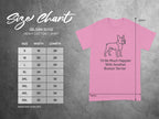 Gildan 5000 t-shirt size chart with Boston Terrier graphic and text.