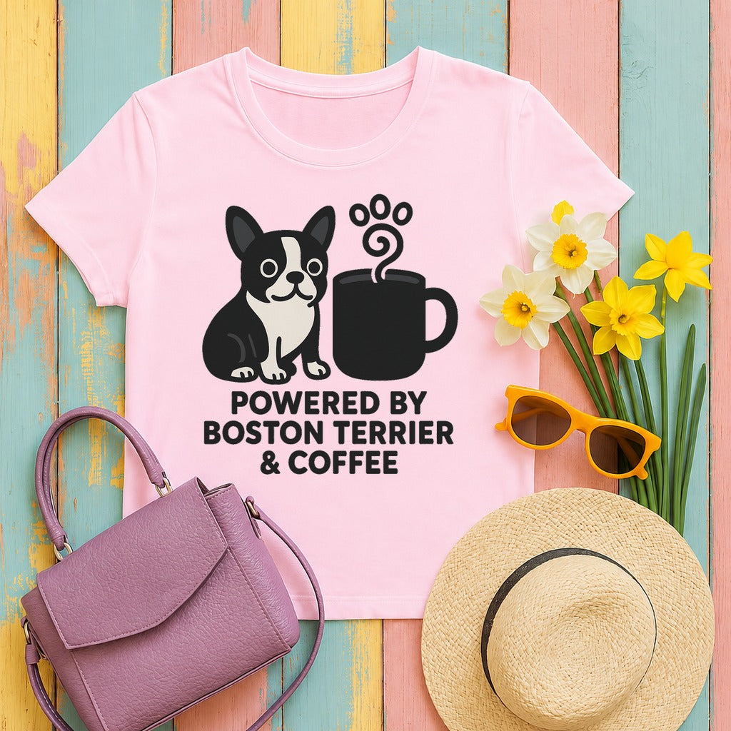 Boston Terrier & Coffee Mojo T-Shirt in Light Pink