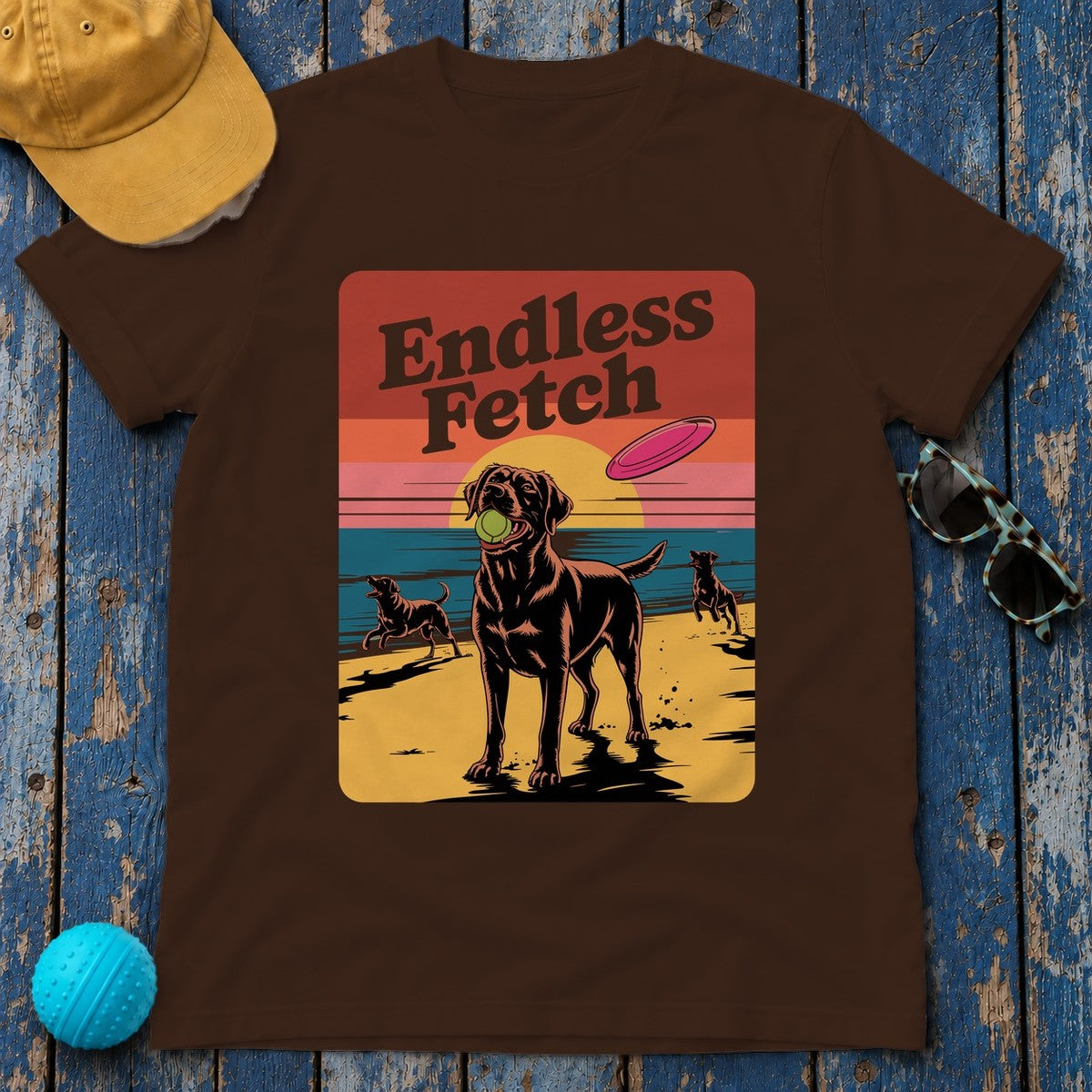 Endless Fetch Graphic with Labrador Beach T-Shirt in Dark Chocolate