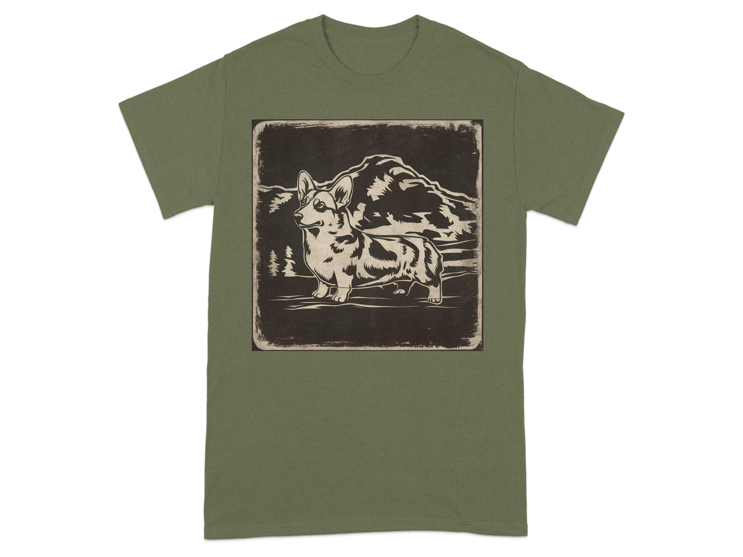 Vintage Corgi Art Green Graphic T-Shirt product type
