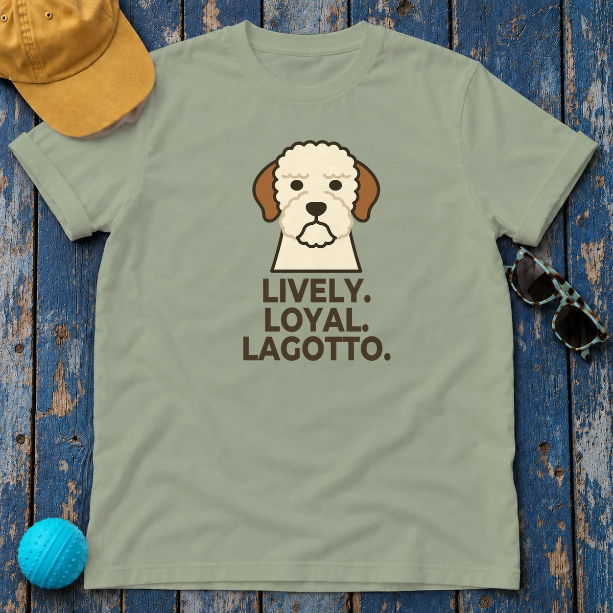 Lively. Loyal. Lagotto. Lagotto Romagnolo T-Shirt in Sage
