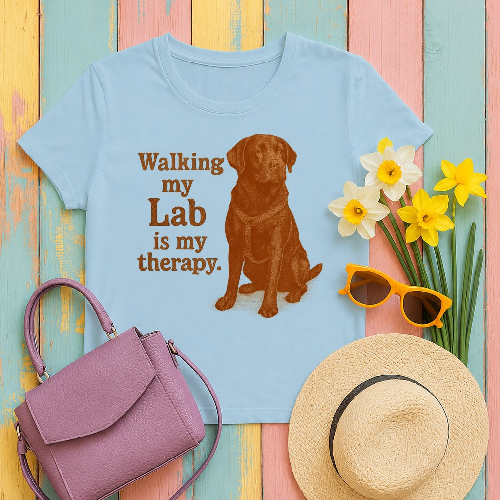 Walking My Lab Is My Therapy T-shirt in Light Blue