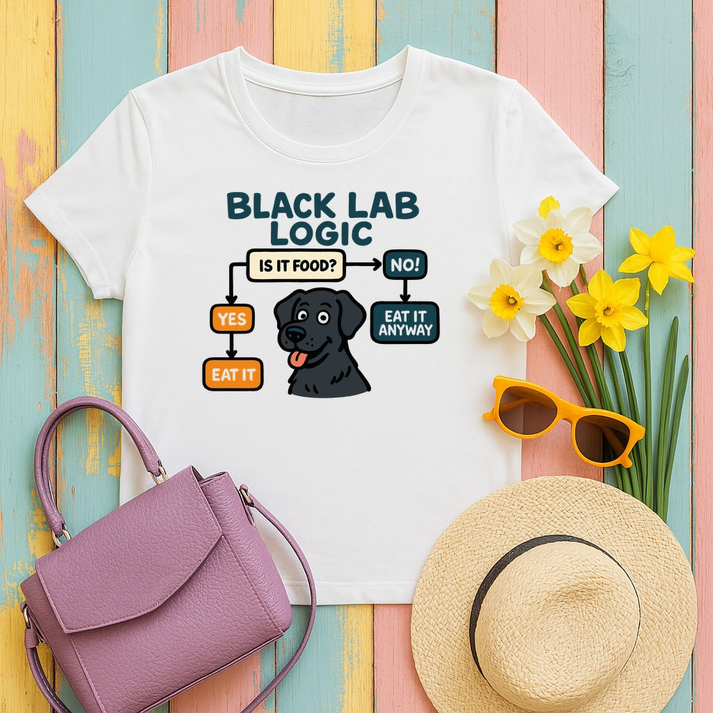 Black Lab Logic Flowchart T-Shirt in White