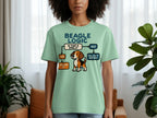 Beagle logic flowchart on a mint green t-shirt: "Is that a smell? Yes, follow it. No, follow it anyway."