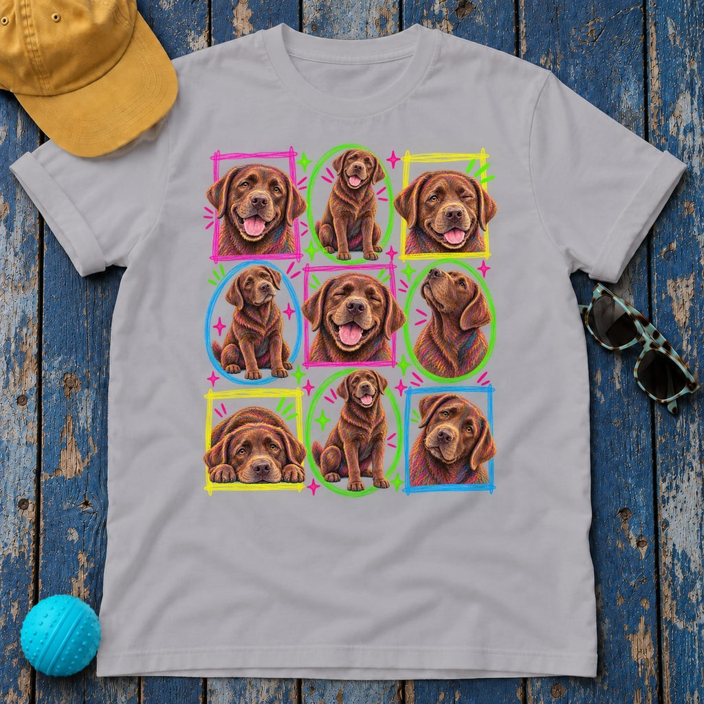 Neon Chocolate Labrador Collage T-Shirt — Athletic Heather