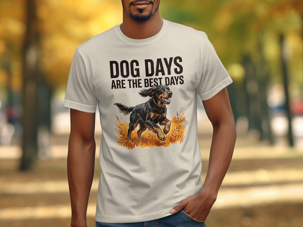 T-shirt with text "Dog Days Are The Best Days" and a running dog.