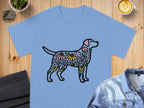 Floral Patterned Dog Graphic on Light Blue T-shirt