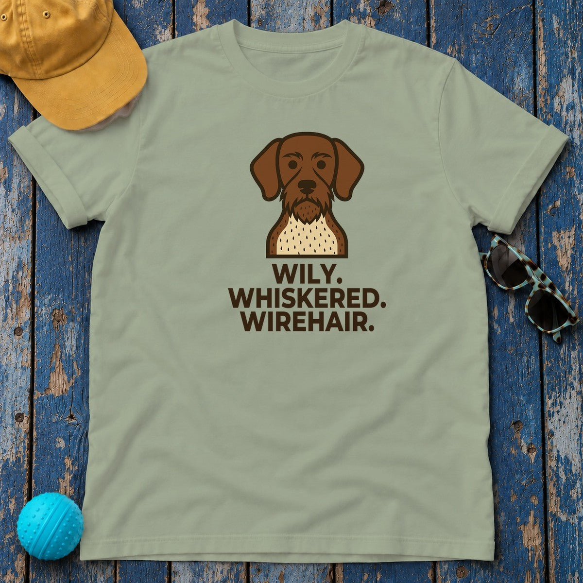 Wily. Whiskered. Wirehair. German Wirehaired Pointer T-Shirt in Sage