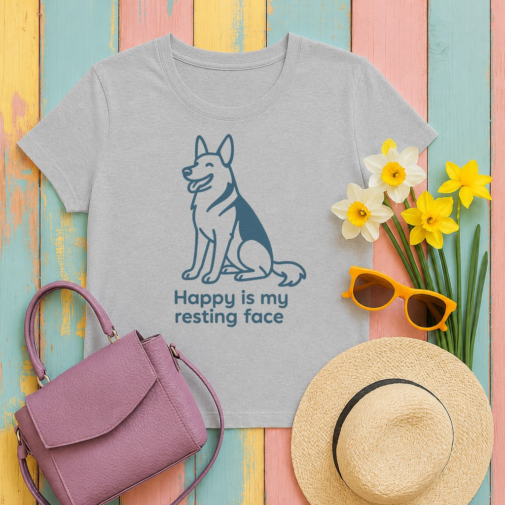 Happy Is My Resting Face - Funny German Shepherd T-shirt in Sport Grey