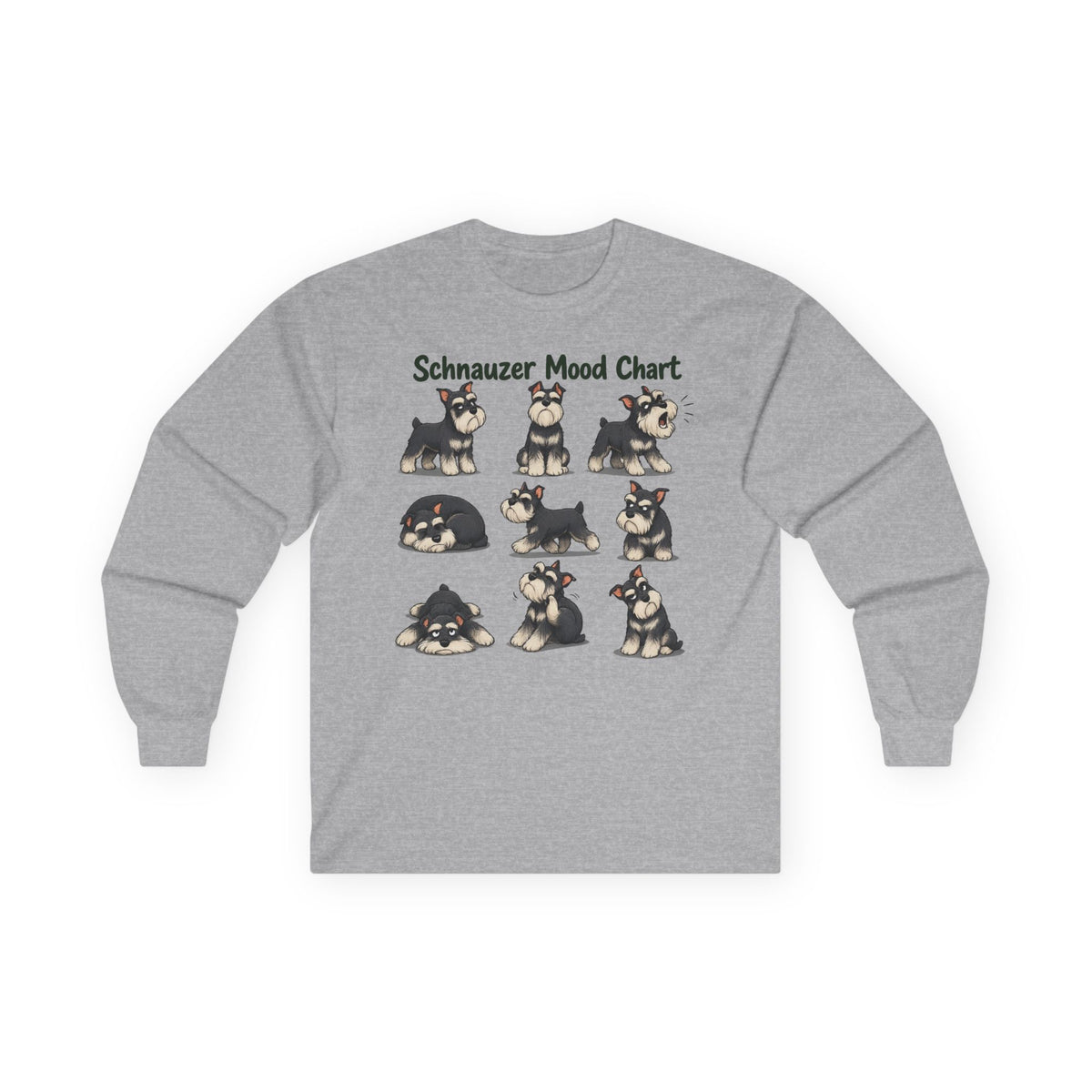 The Schnauzer Mood Chart Long Sleeve Tee in Sport Grey