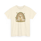 Adorable Labrador in Garden with Rainbow Graphic T-Shirt