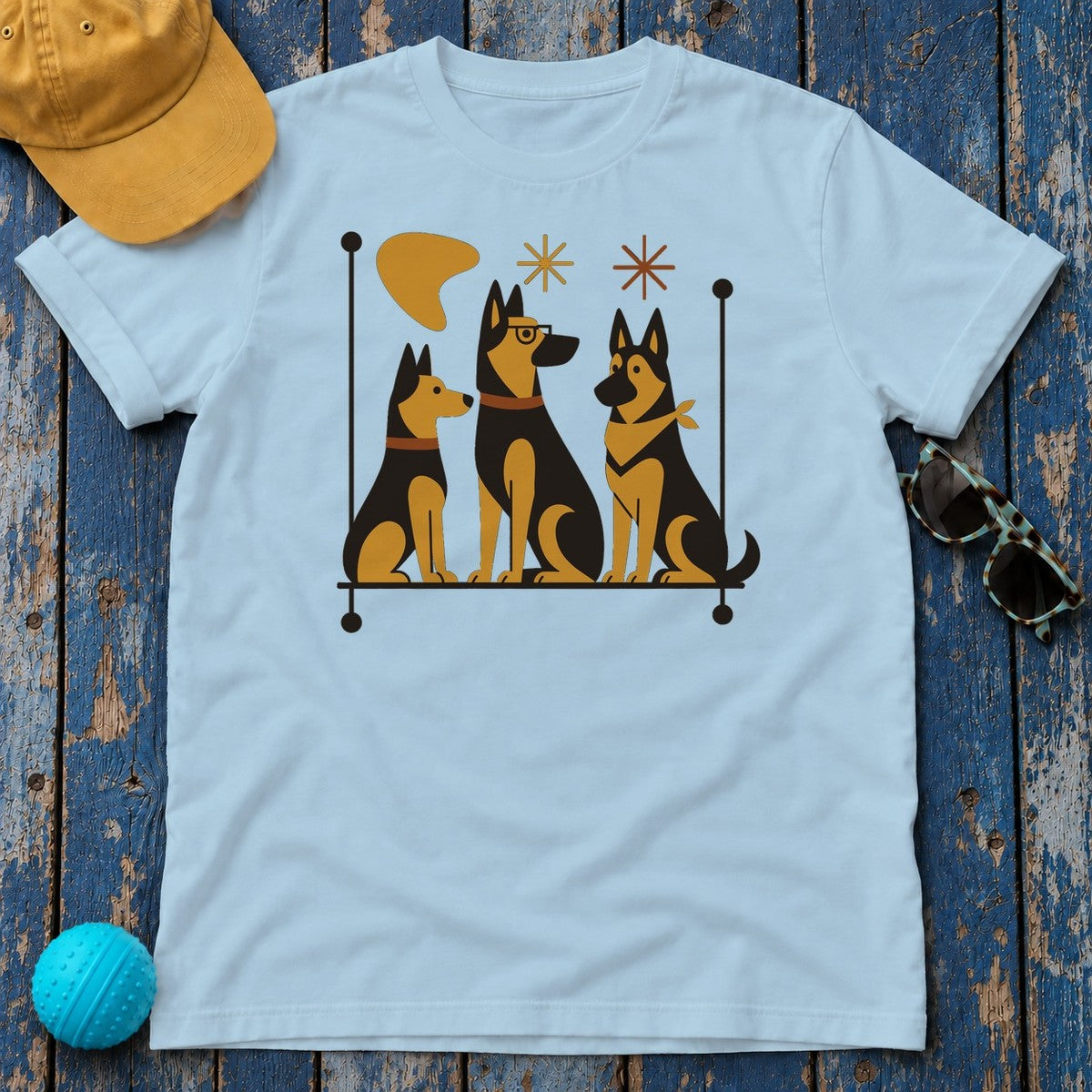 Mid-Century Shepherds Art T-Shirt in Light Blue