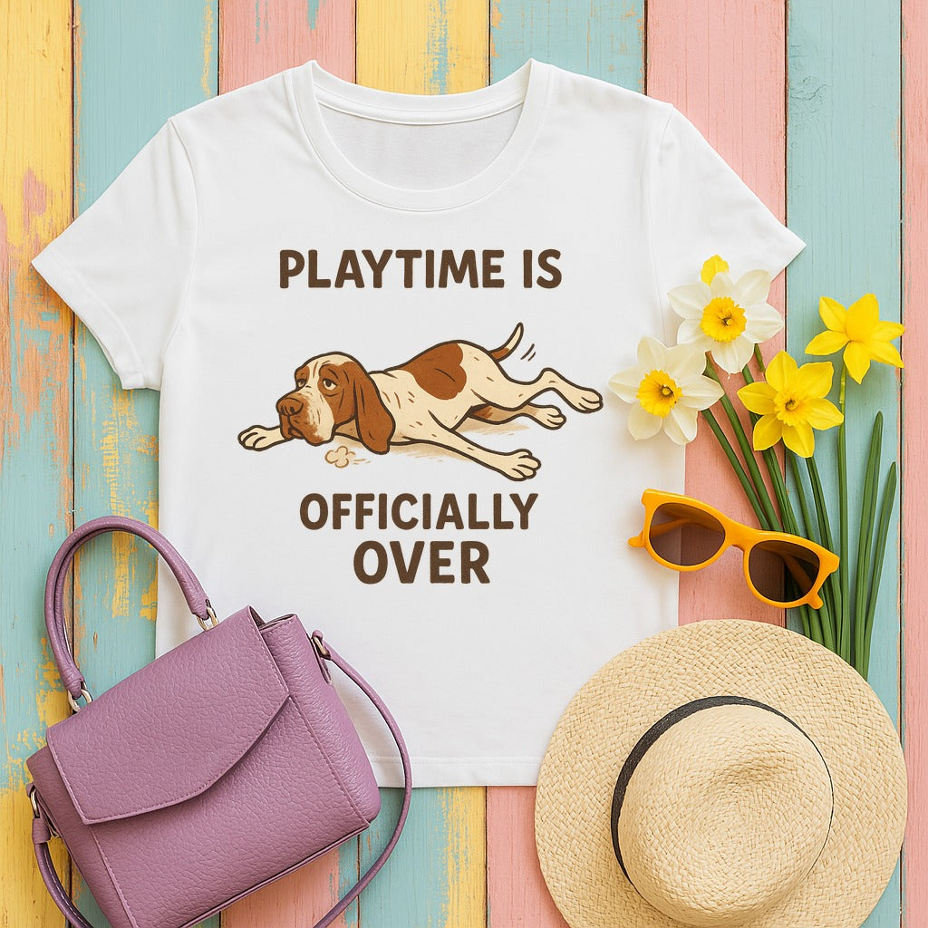Bracco Italiano Playtime Is Over Tee in White