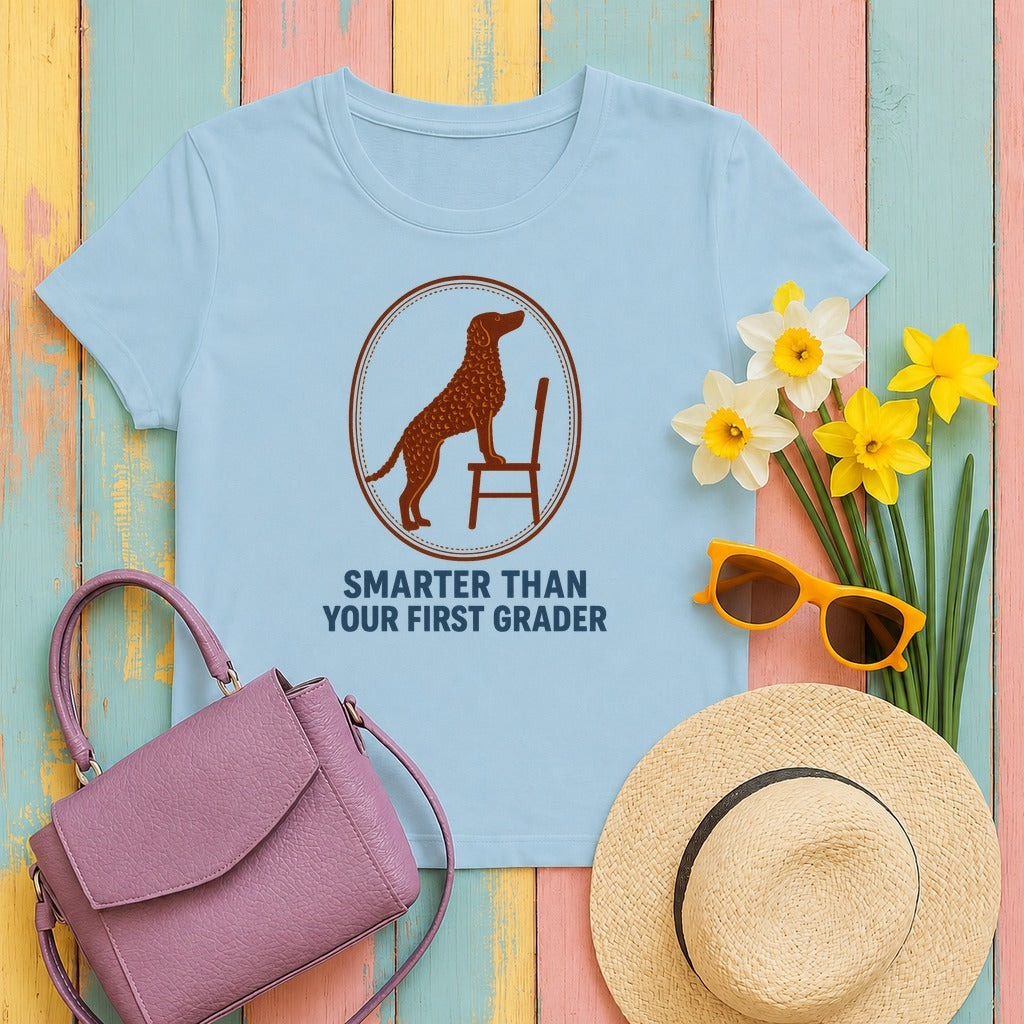Curly-Coated Retriever Smarter Than Your First Grader Tee in Light Blue