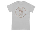 Gray t-shirt with "CHAOS DOG CLUB" text and a dog silhouette.