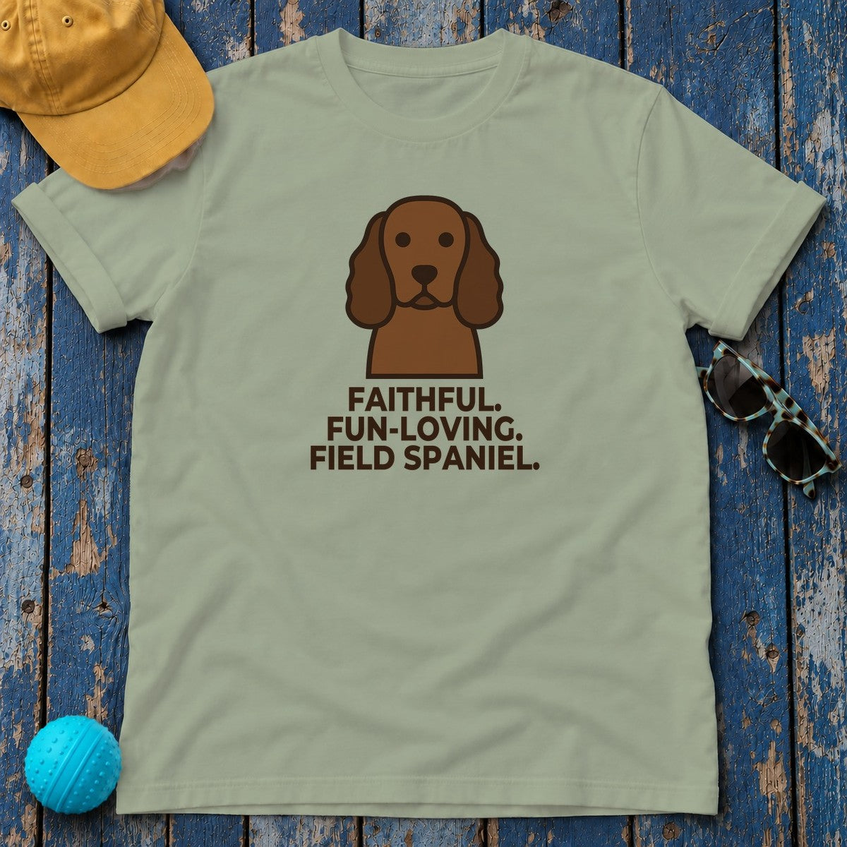 Faithful. Fun-Loving. Field Spaniel. Field Spaniel T-Shirt in Sage