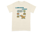 Labrador logic flowchart on a t-shirt about fitting toys in a mouth.