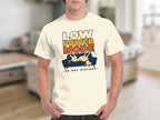 Cream t-shirt with dog on couch graphic and "Low Power Mode" text.