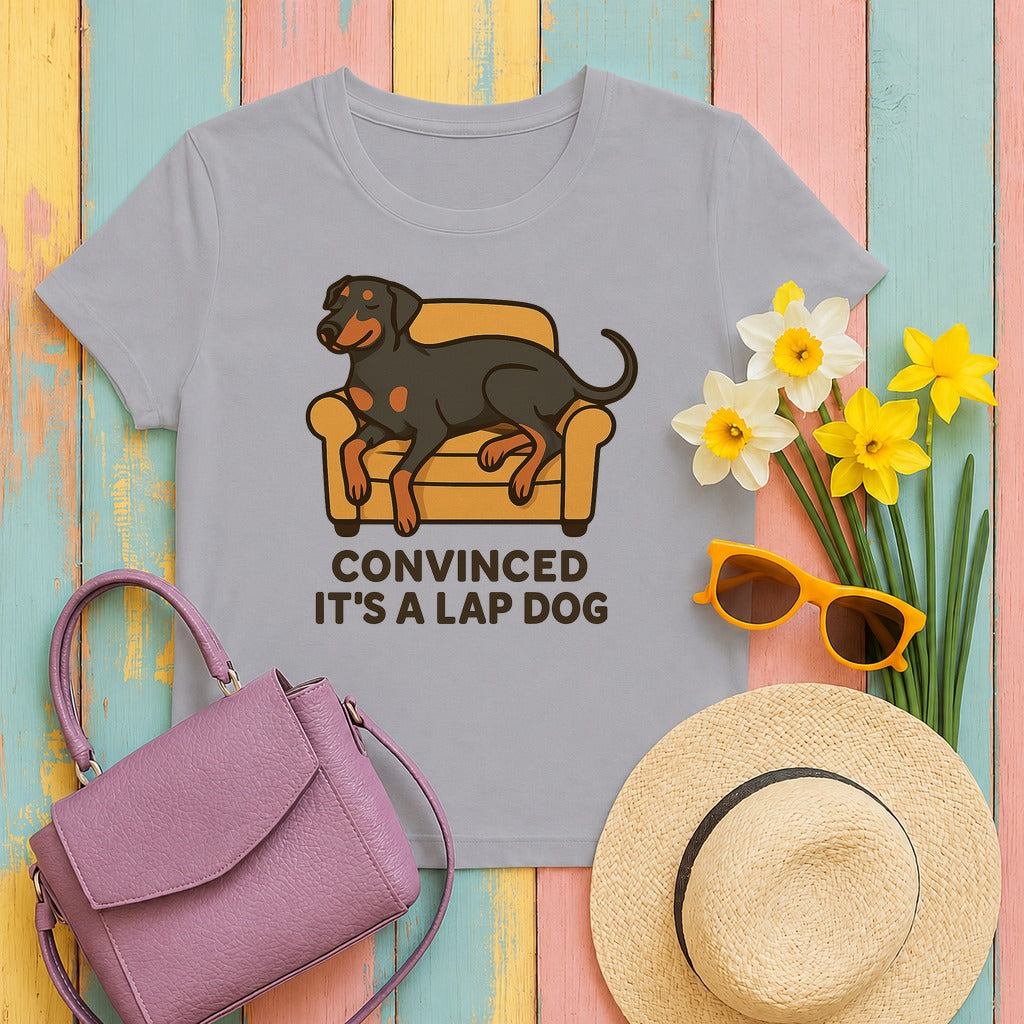 Doberman Convinced It's a Lap Dog Tee in Athletic Heather