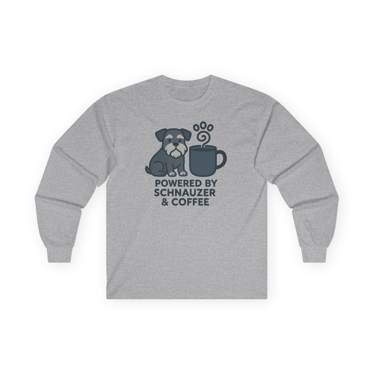 Powered By Schnauzer & Coffee Long Sleeve Tee in Sport Grey