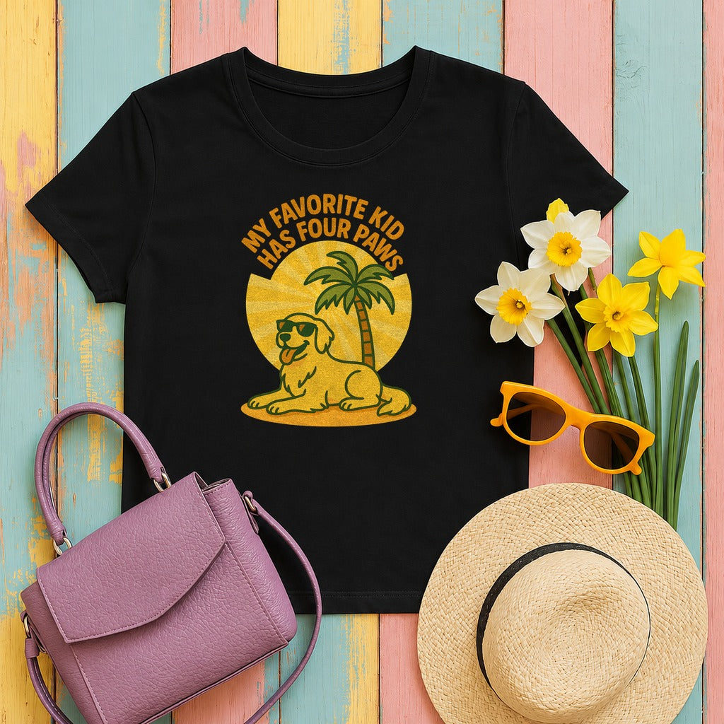 My Favorite Kid Has Four Paws With Golden Retriever T-Shirt in Black