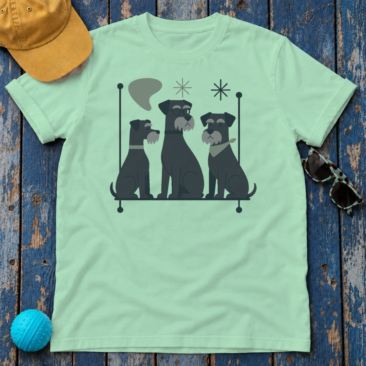 Mid-Century Schnauzer T-Shirt in Mint Green