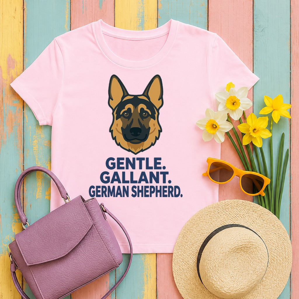 Gentle. Gallant. German Shepherd. T-shirt. in Light Pink