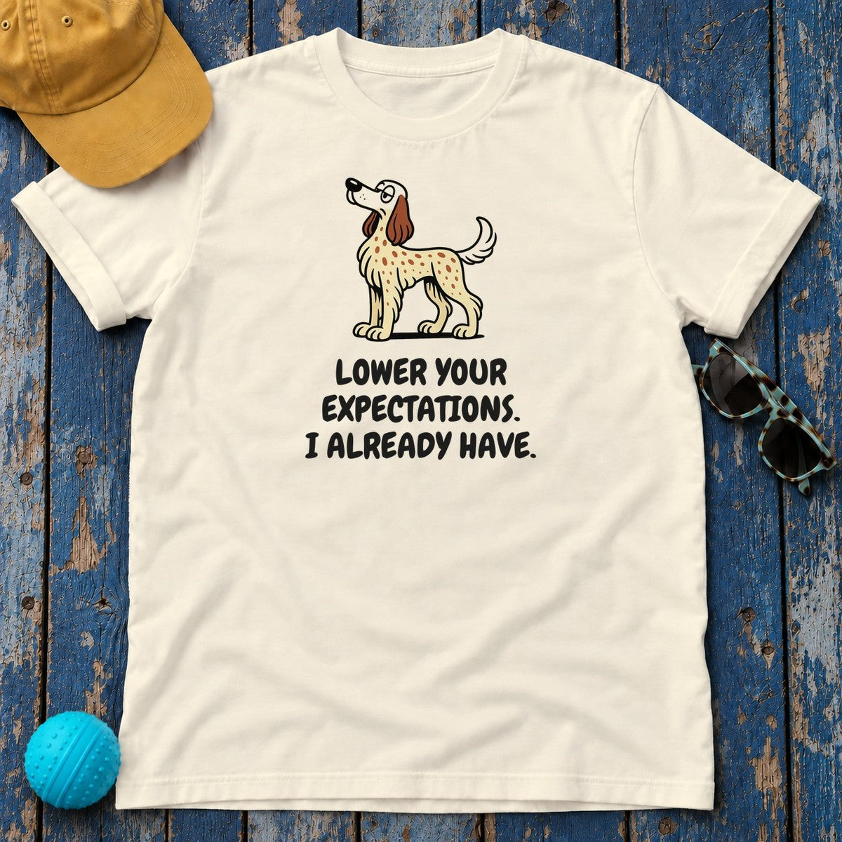 English Setter Lower Your Expectations Tee in Natural