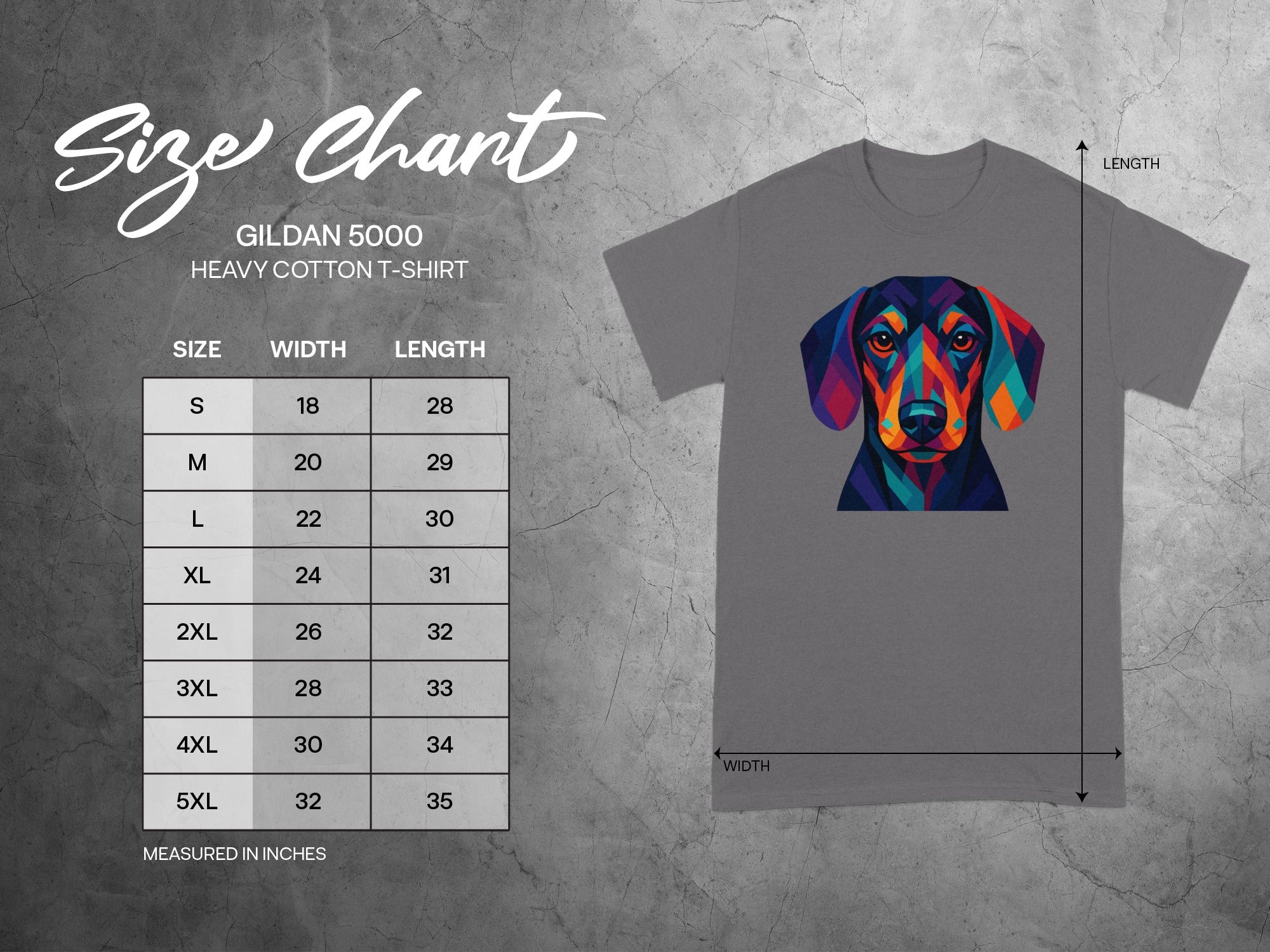 Vibrant Geometric Dog Design on Gray Heavy Cotton T-Shirt