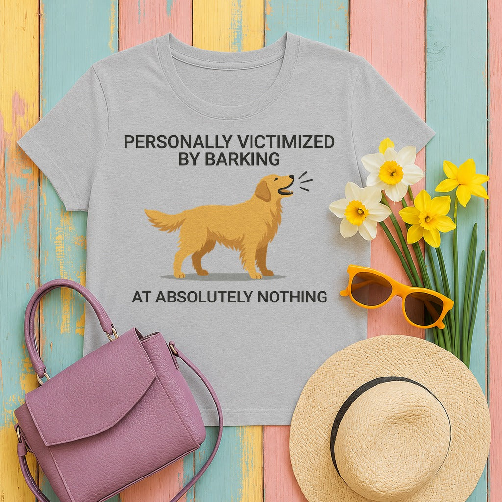 Victimized by Barking Golden Retriever T-Shirt in Sport Grey
