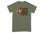 T-shirt with spotted dog graphic and text "SPOTTED. OBSESSED. UNSTOPPABLE."