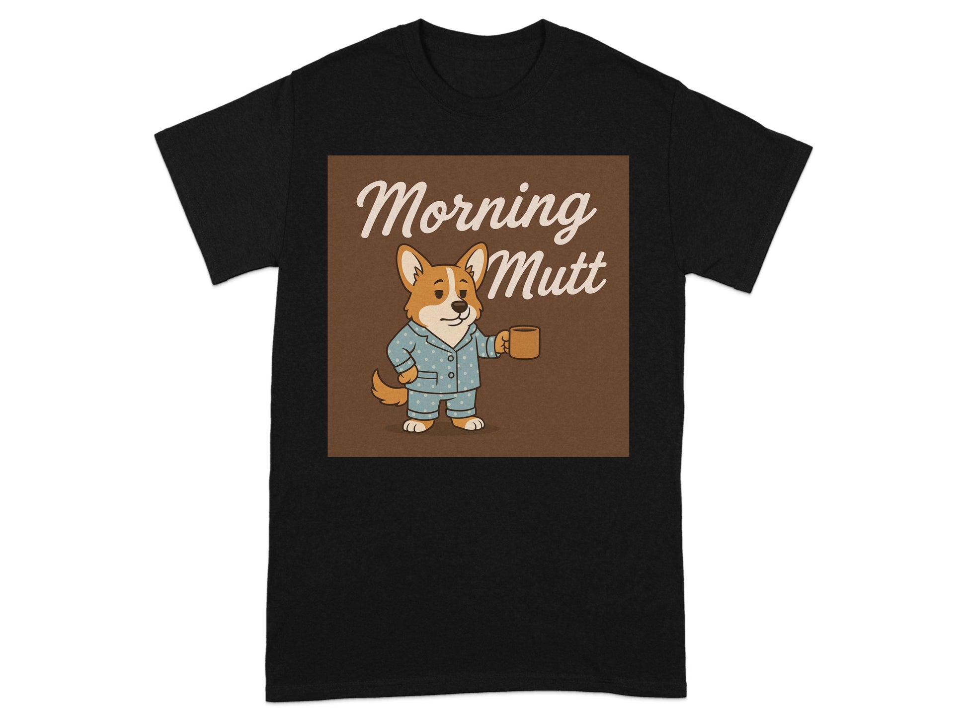 Morning Mutt Coffee Corgi Graphic Black T-shirt product