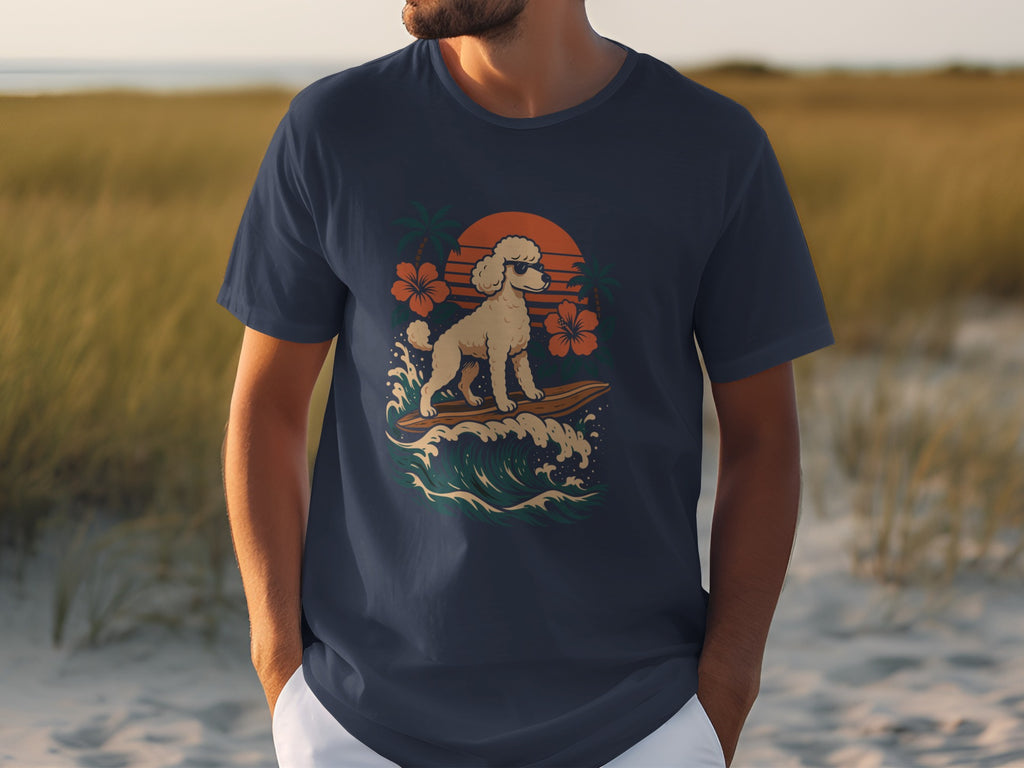Vintage Poodle Surfing Graphic Design T-shirt
