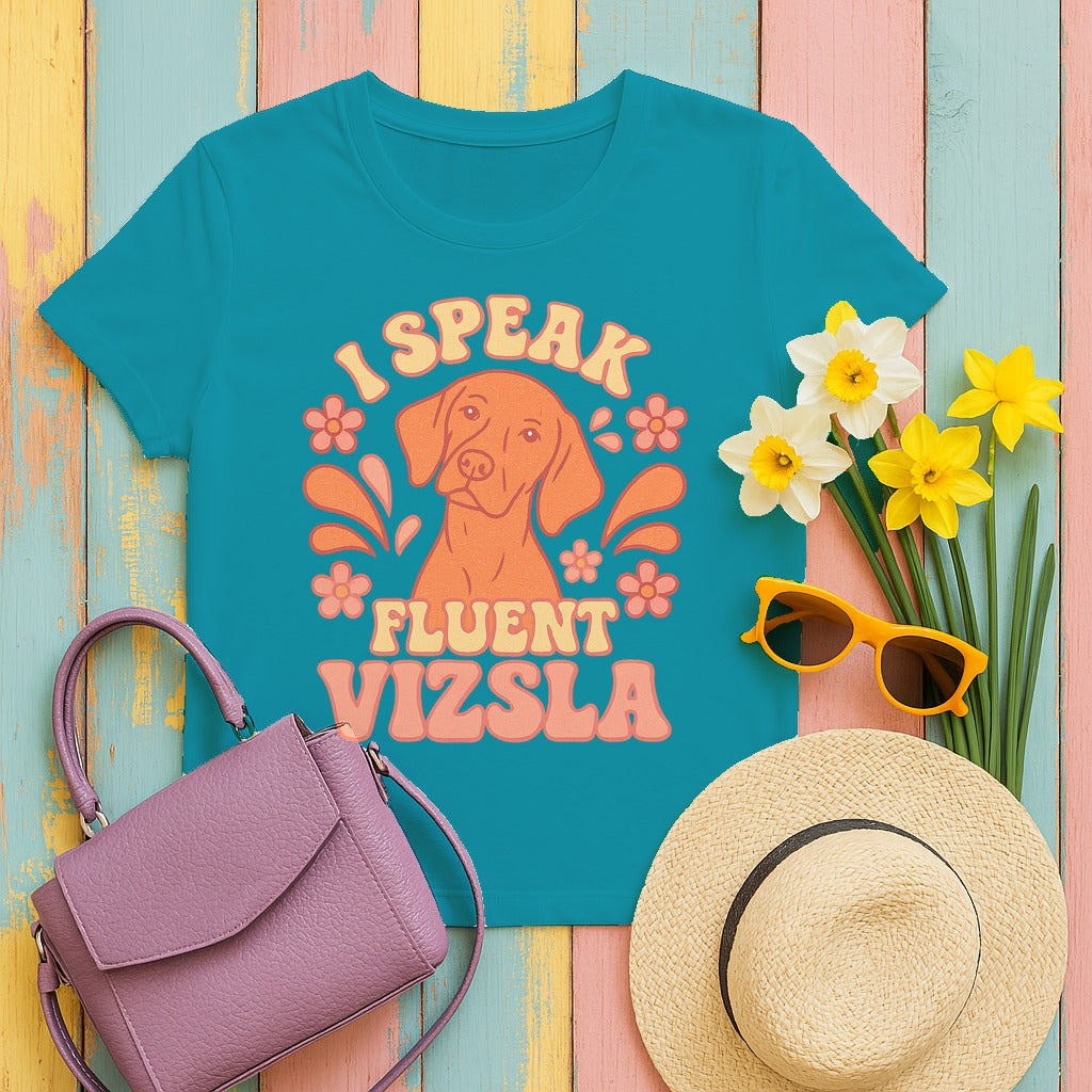 I Speak Fluent Vizsla T-Shirt in Tropical Blue
