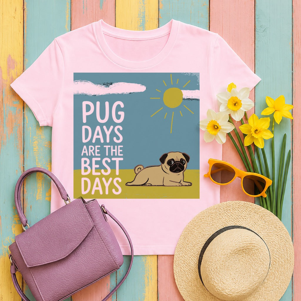 Pug Days Are The Best Days T-shirt in Light Pink