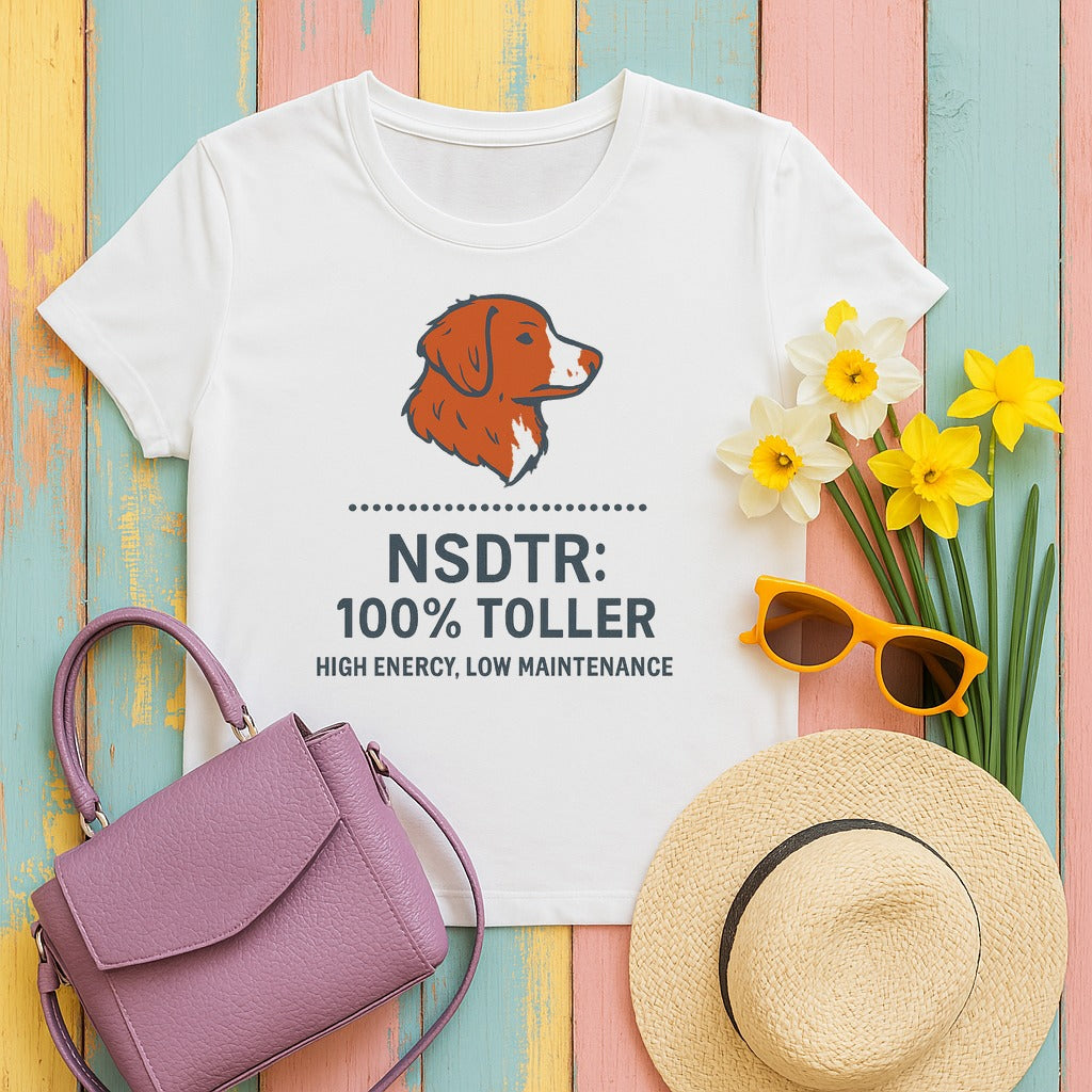 Nova Scotia Duck Tolling Retriever NSDTR Spec Label T-shirt in White