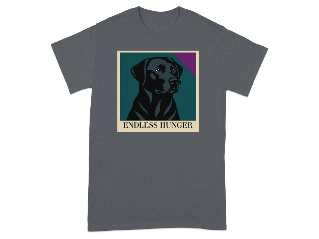 T-shirt with black lab graphic and text "ENDLESS HUNGER".